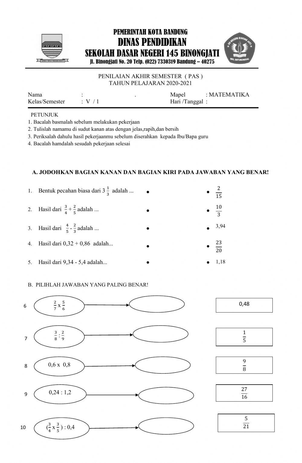 SOAL PAS MATEMATIKA KELAS 5