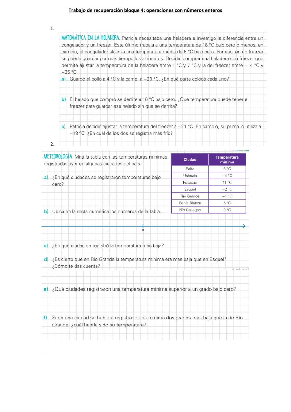 Bloque de recuperación 4: operaciones con números enteros