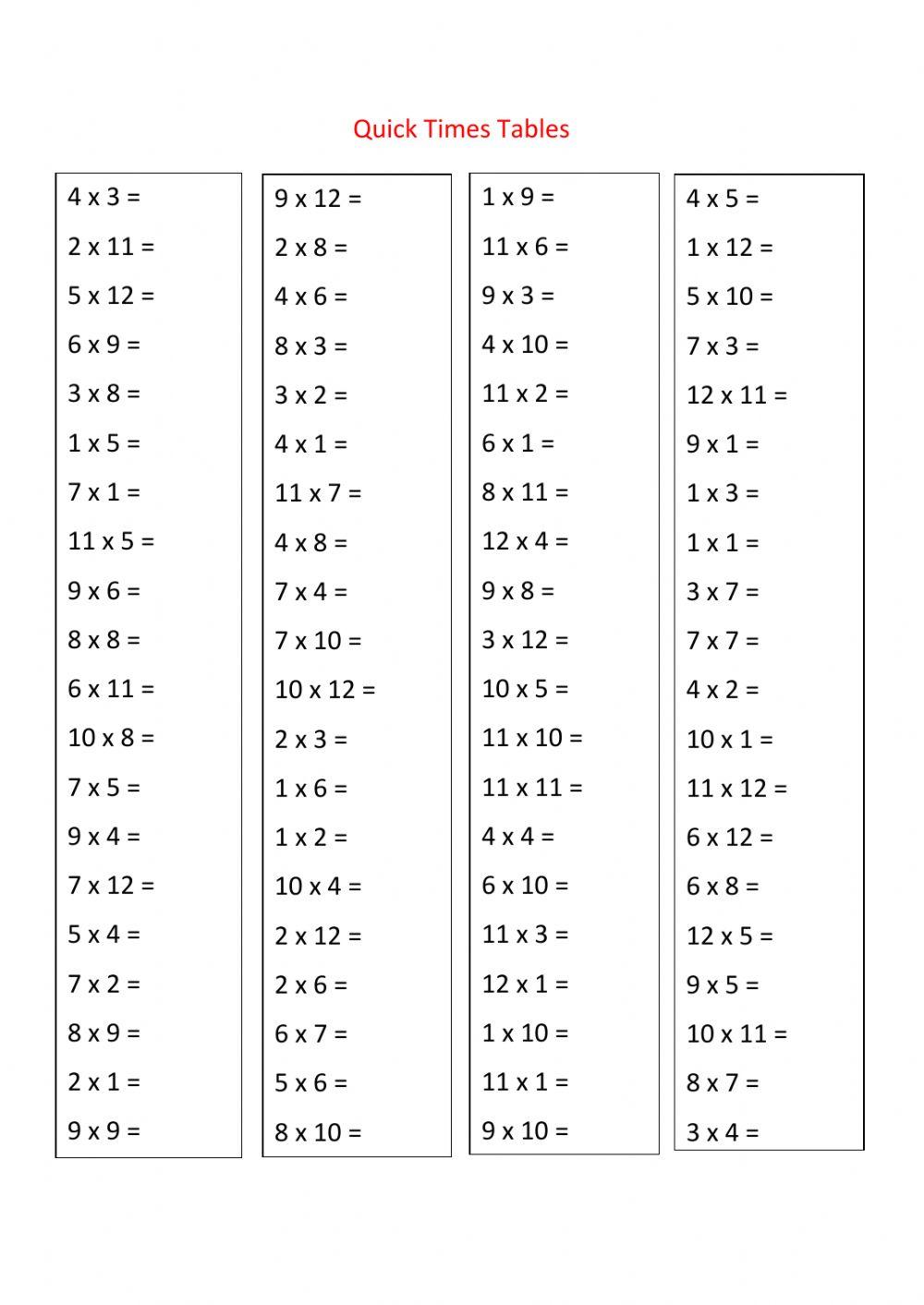 Quick Times Tables Challenge