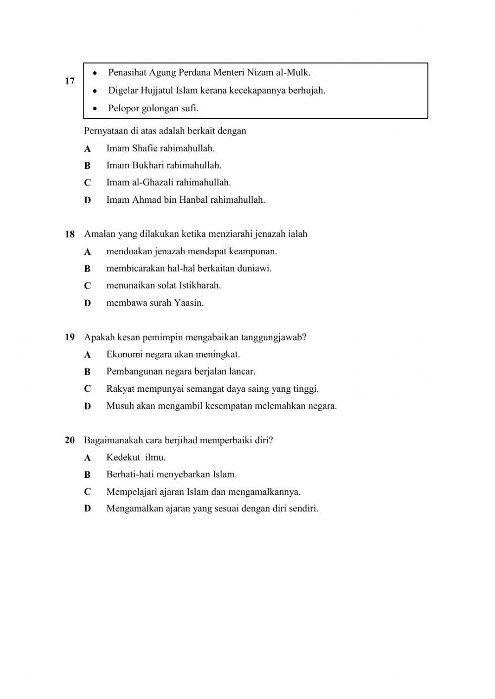 Percubaan spm pendidikan islam melaka (k1) 2020