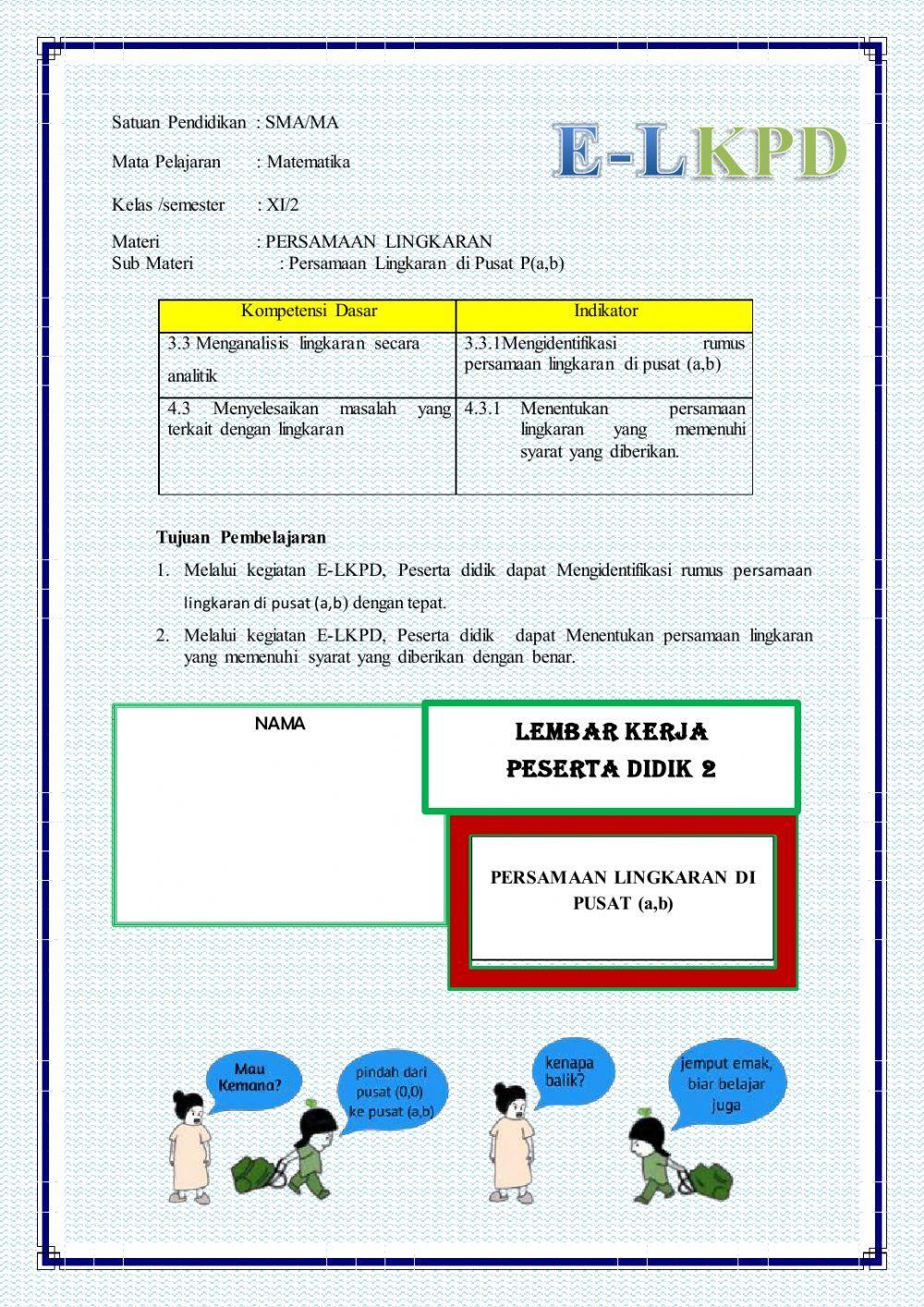 Persamaan lingkaran Di Pusat (a,b)