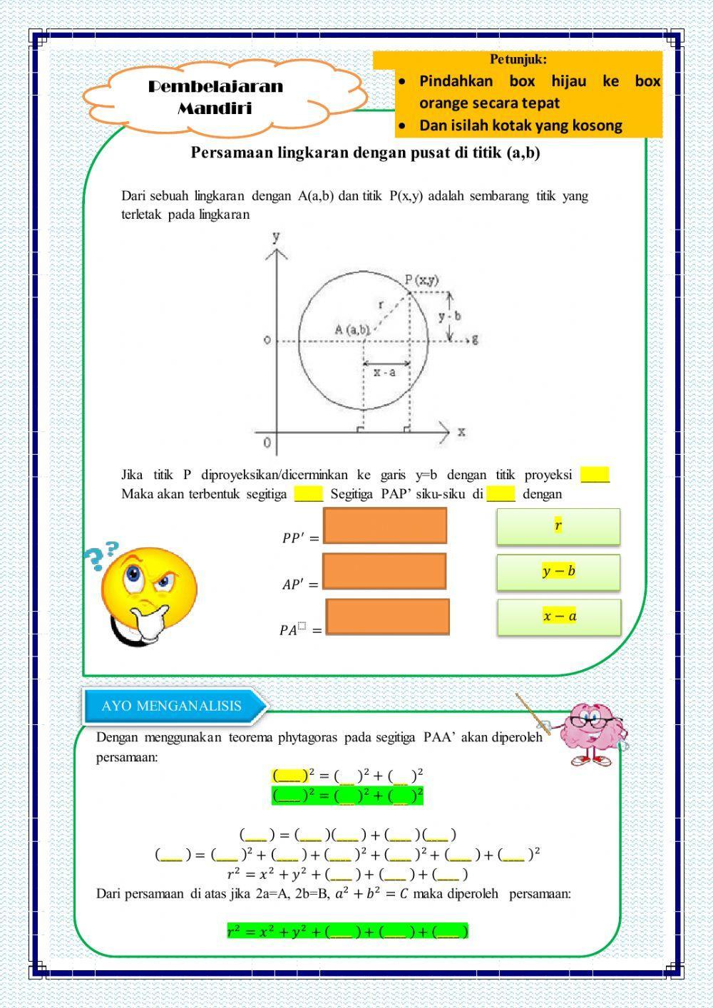 Persamaan lingkaran Di Pusat (a,b)