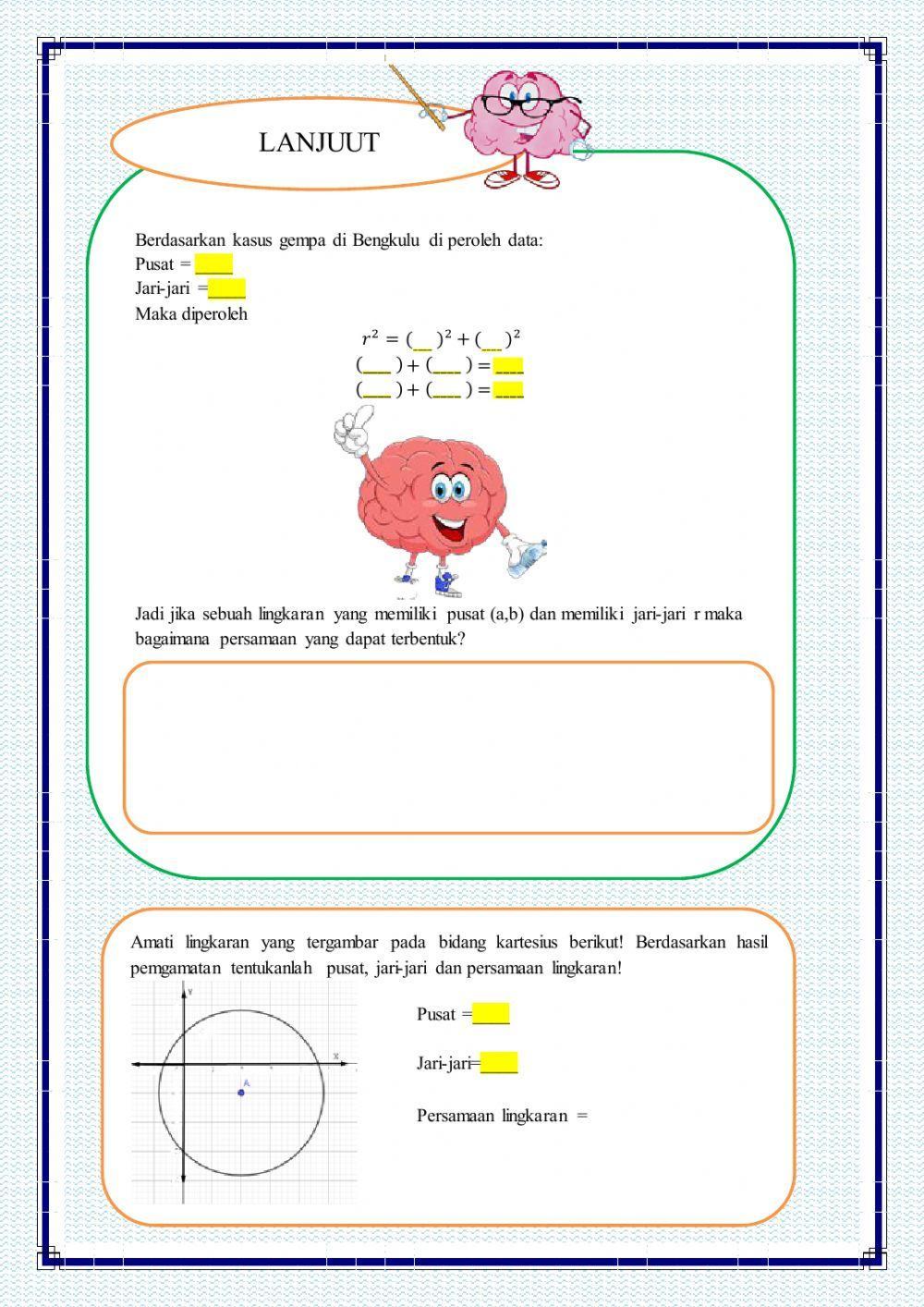 Persamaan lingkaran Di Pusat (a,b)
