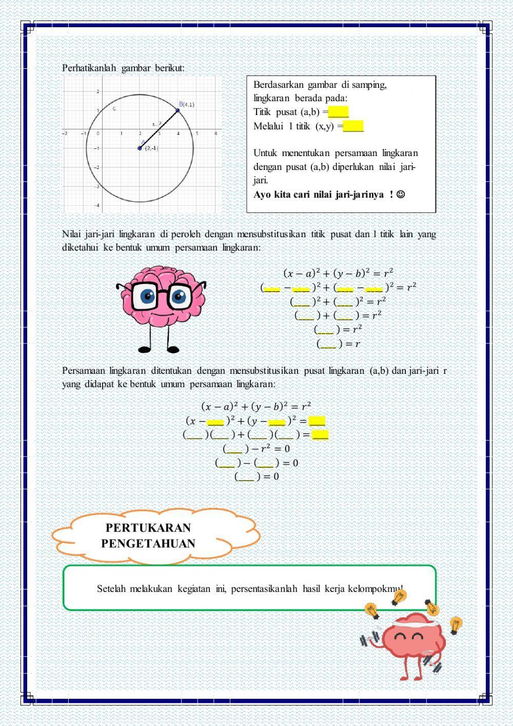 Persamaan lingkaran Di Pusat (a,b)