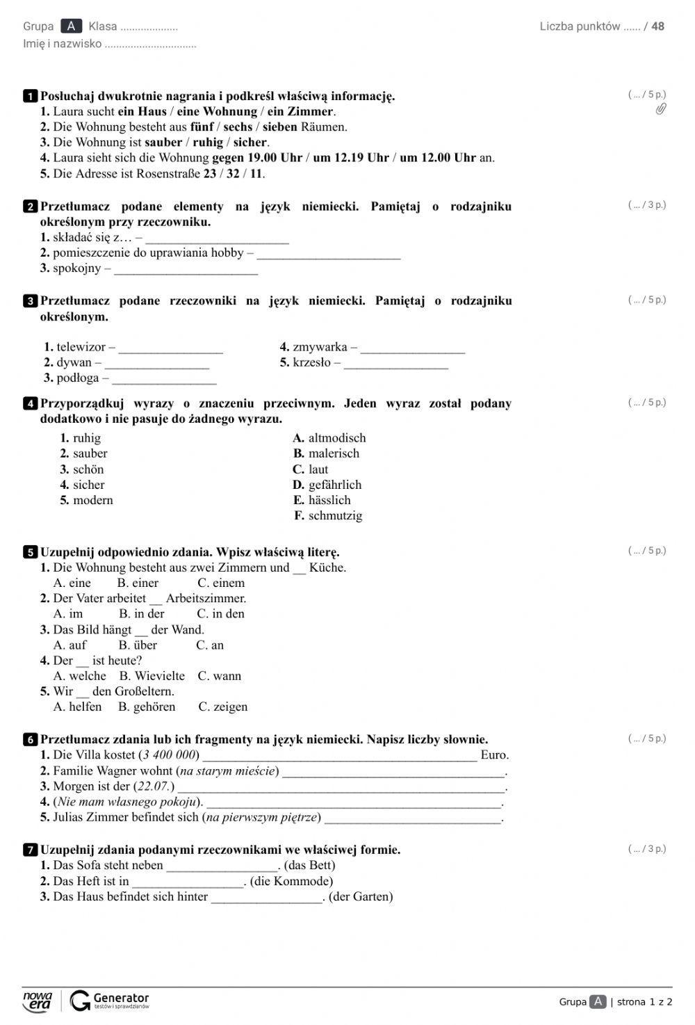 Haus, Präpositionen 1 a