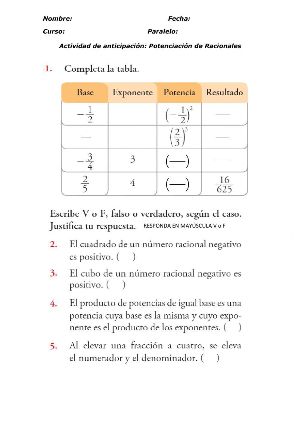 Potenciación de N° Racionales