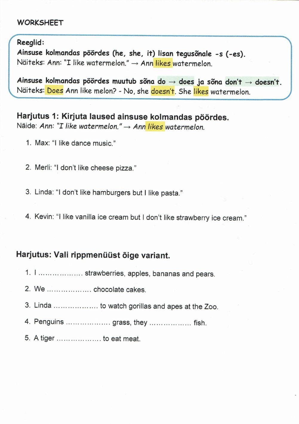 Unit 4 ile 3 worksheet (ainsuse 3. pööre)