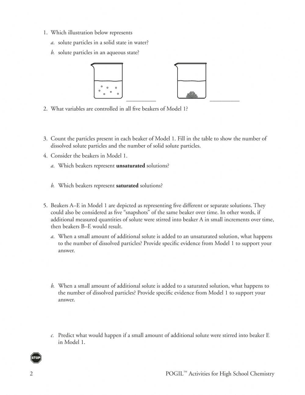 Saturated Unsaturated Solutions POGIL online exercise for Live