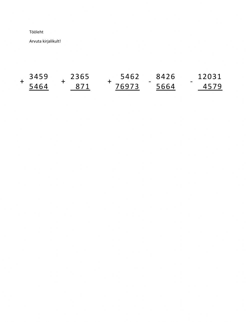 Kirjalik liitmine ja lahutamine