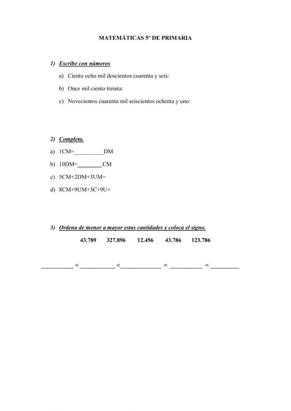 Números Naturales Quinto de Primaria