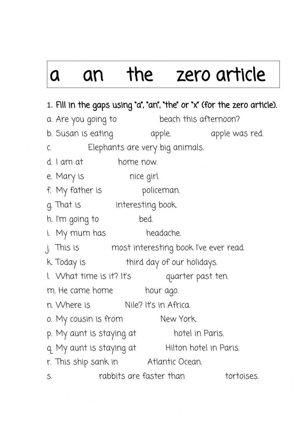 A an the zero article