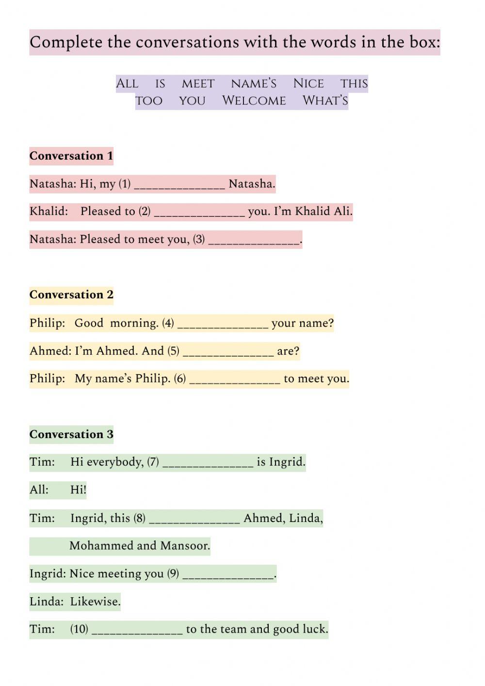 Basic Conversation worksheet | Live Worksheets Basic Conversation worksheet | Live Worksheets