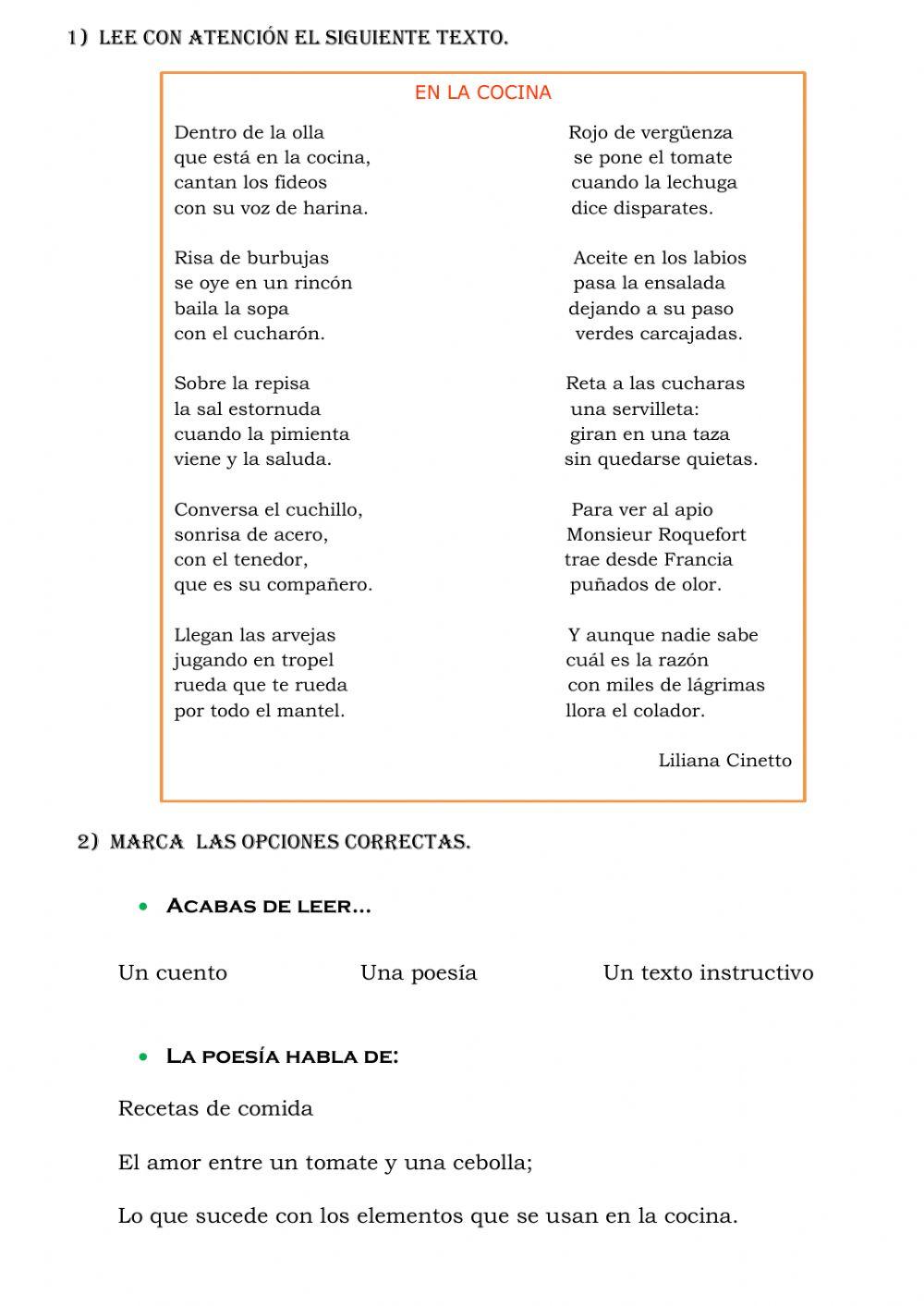 Comprensión lectora - Poesía: La cocina