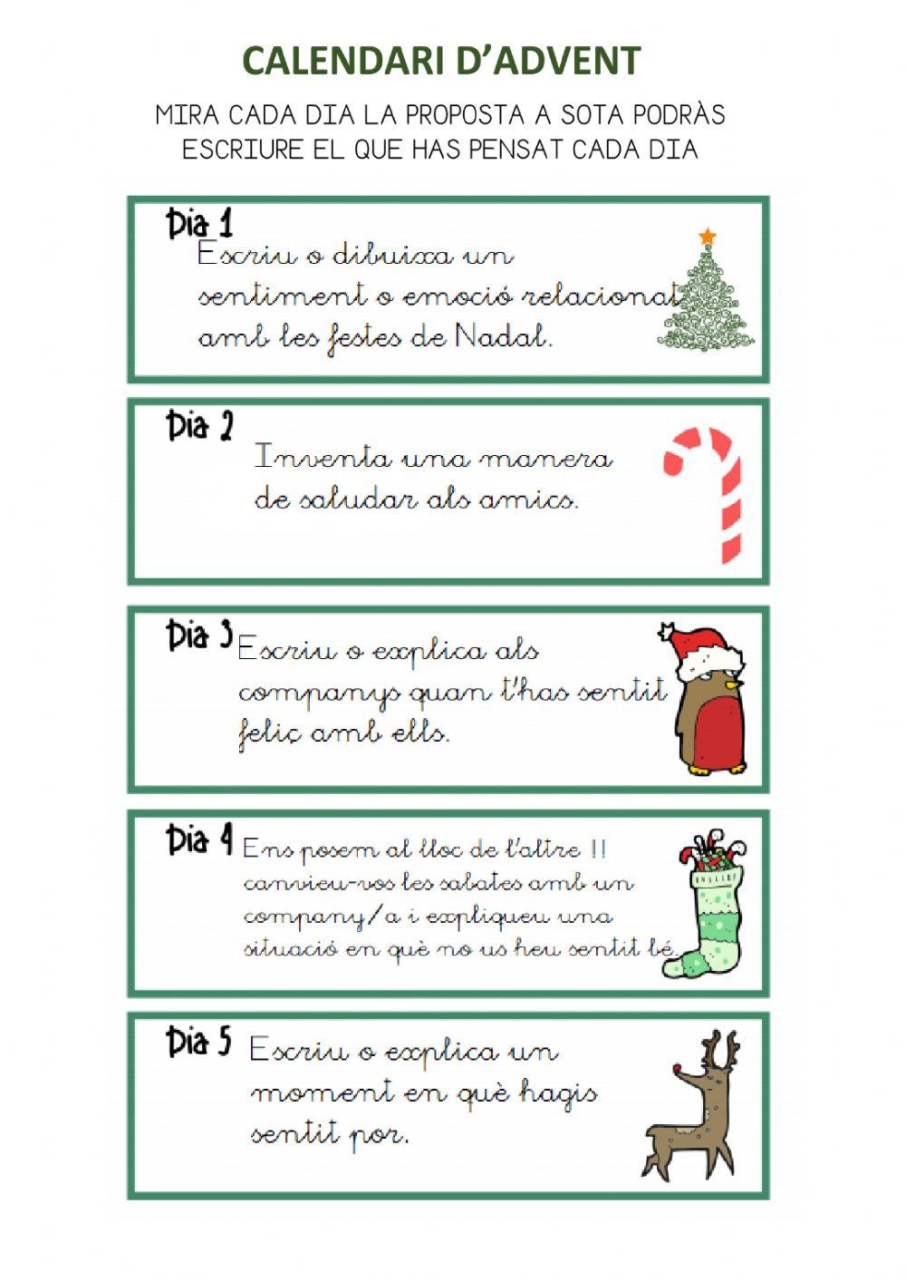 Calendari d'advent dia 1 a 5