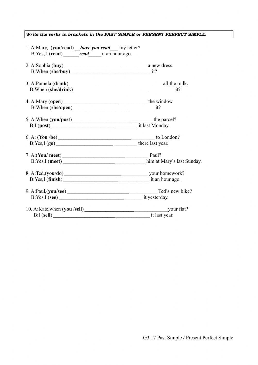 Csenior Worksheet 17