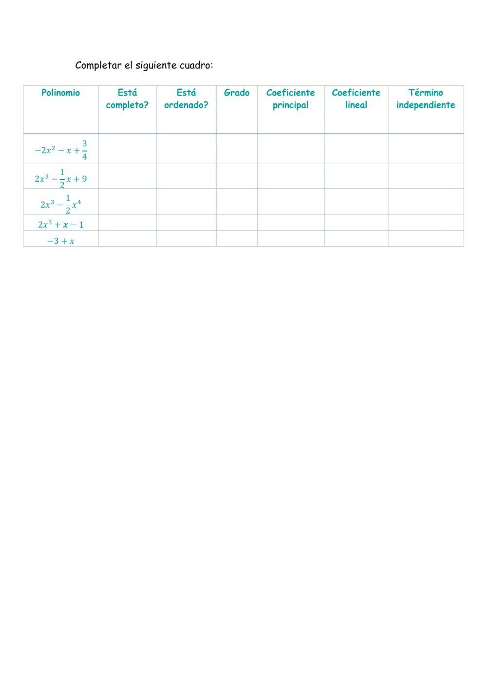 Polinomios, coeficientes