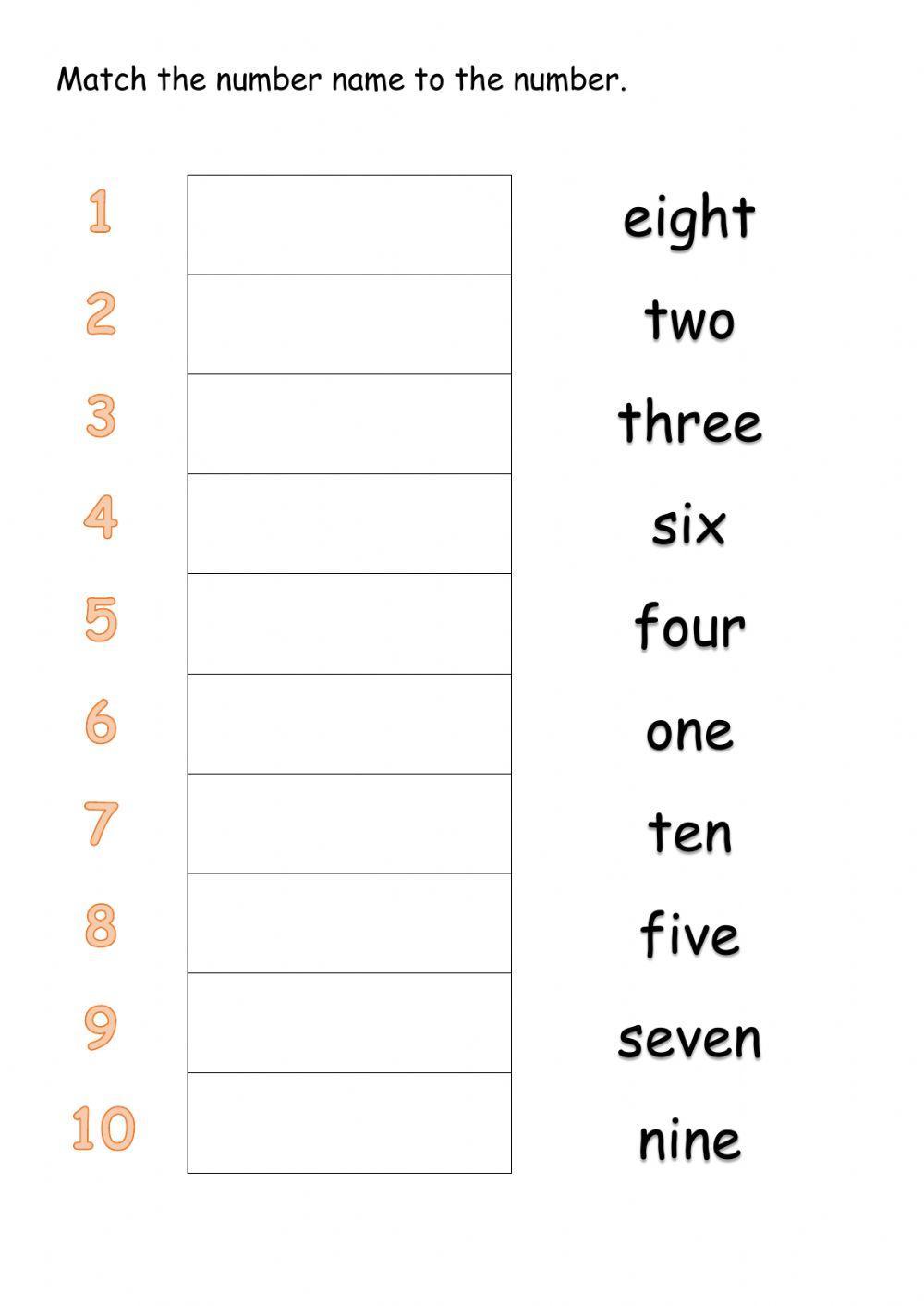 Matching Number Name to Numbers (1-10)