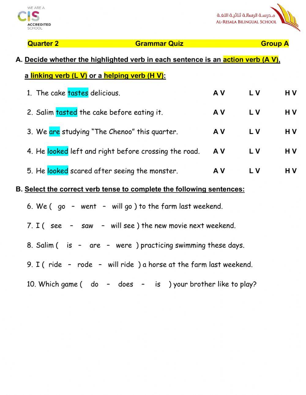 Q2 Grammar Quiz A