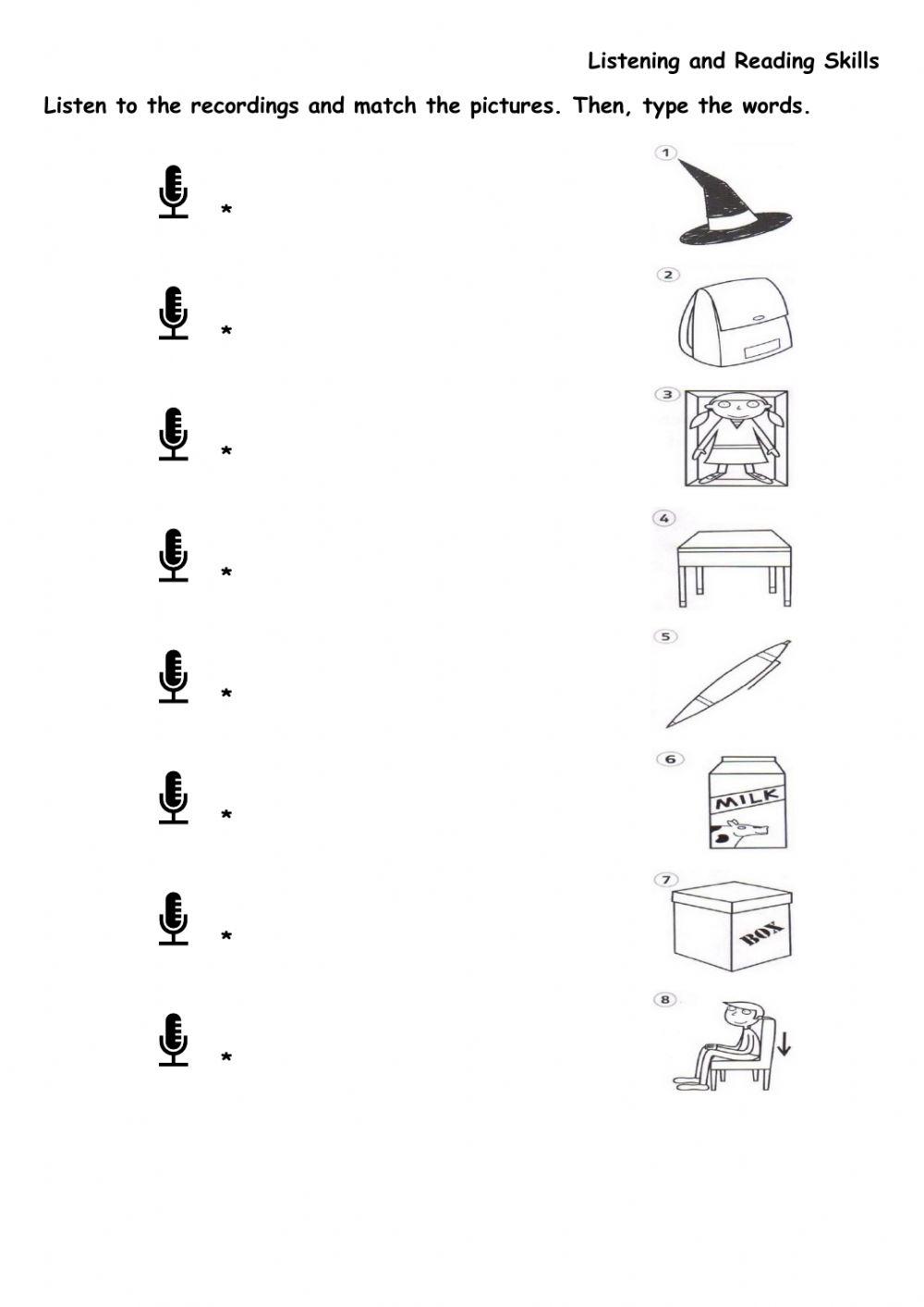 WB p51-Listen to the recordings and match the pictures. Then, type the words.