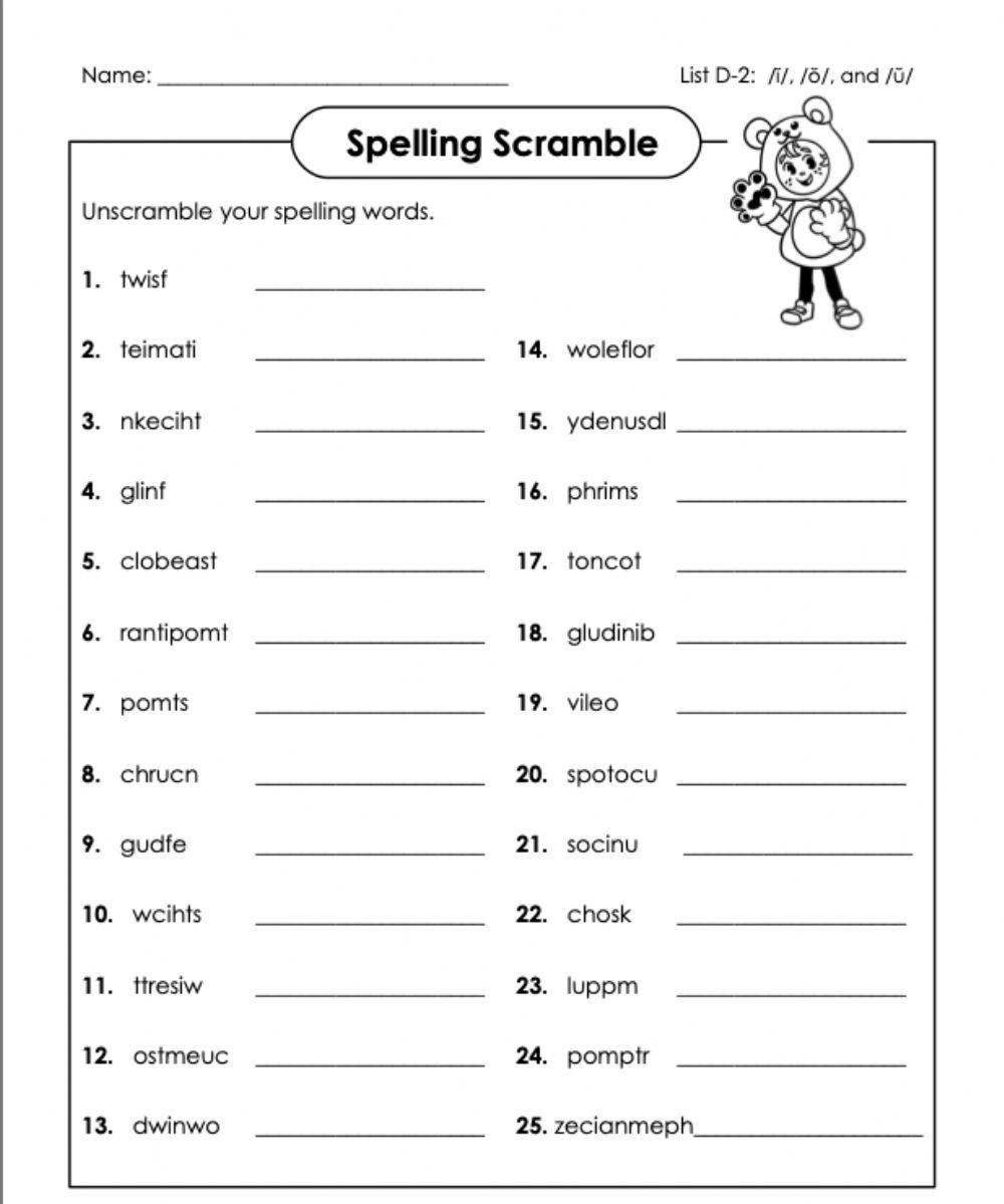 Unscramble the Words D-2 5th grade