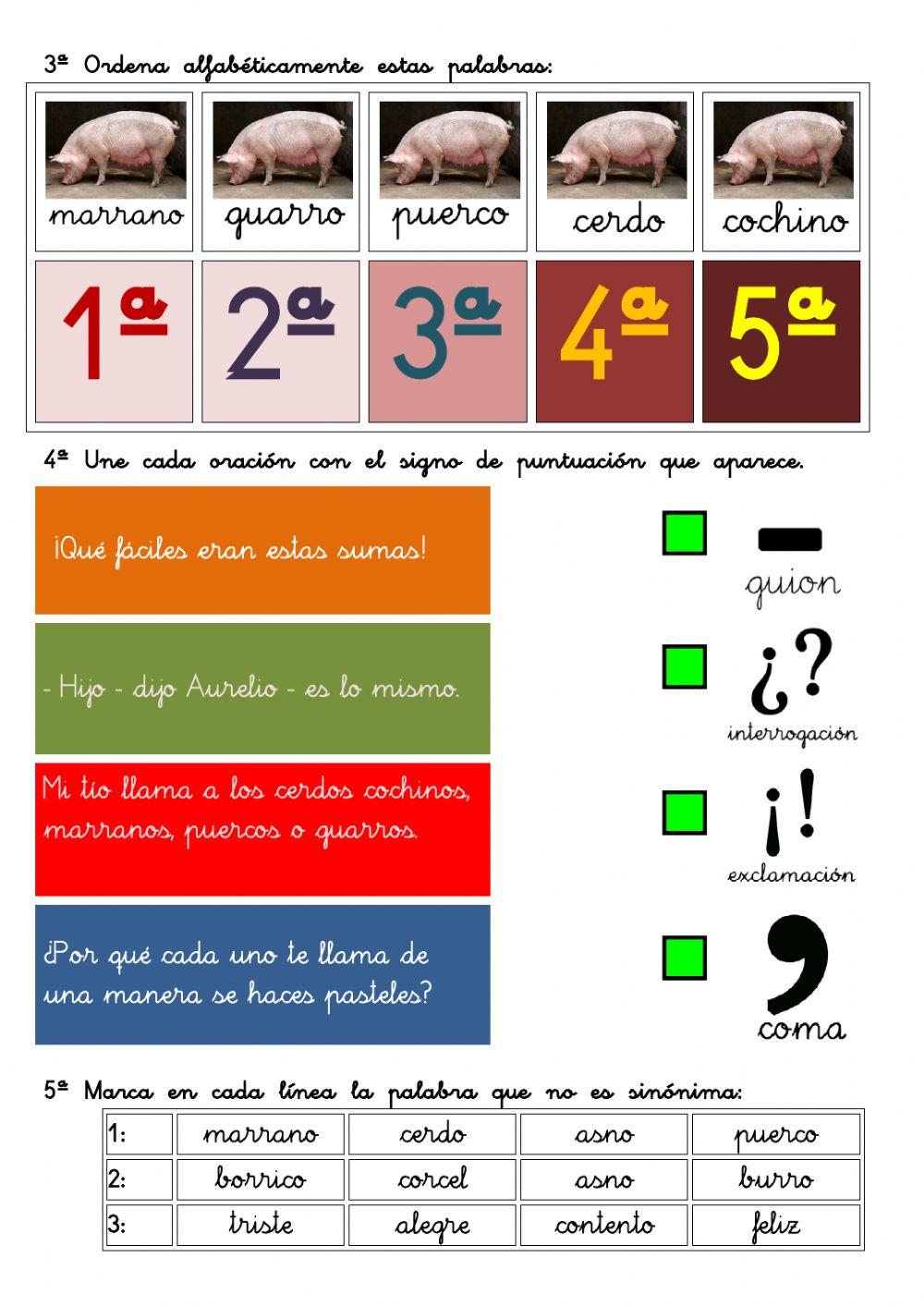 Comprensión lectora 3º EP 05 Sinónimos y signos de puntuación