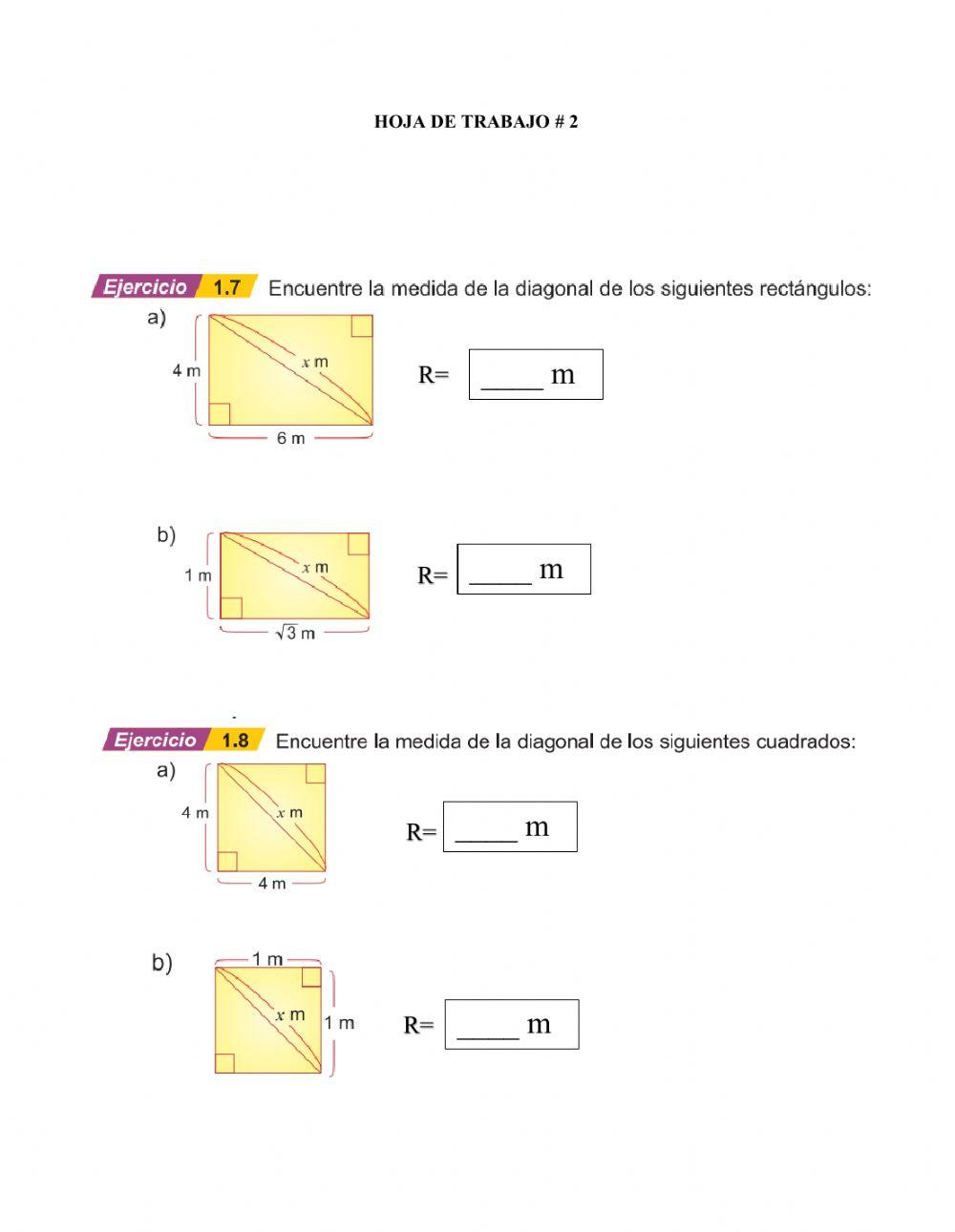 Aplicación del teorema de Pitágoras