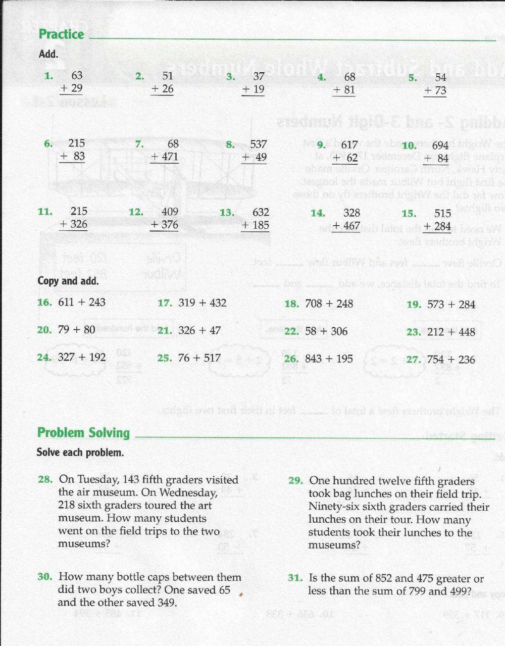 Add 2 and 3 digit numbers grade 5