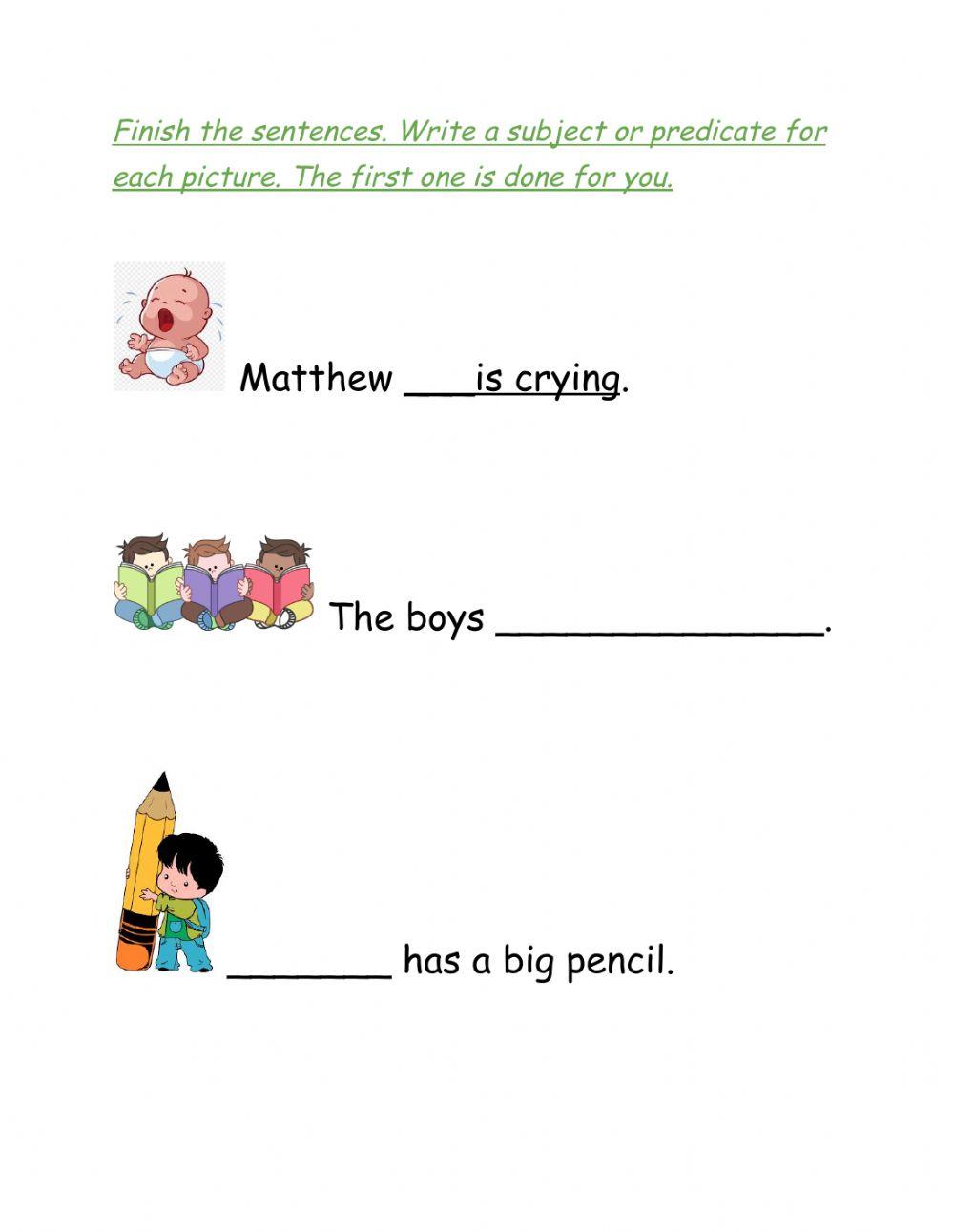 Parts of a Sentence activity | Live Worksheets