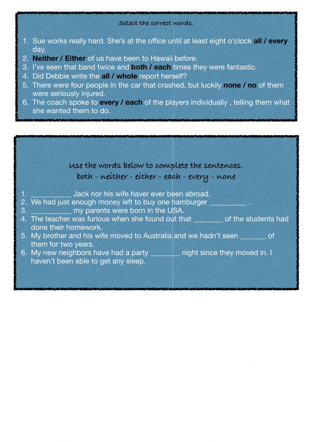Transition words-Quantifiers