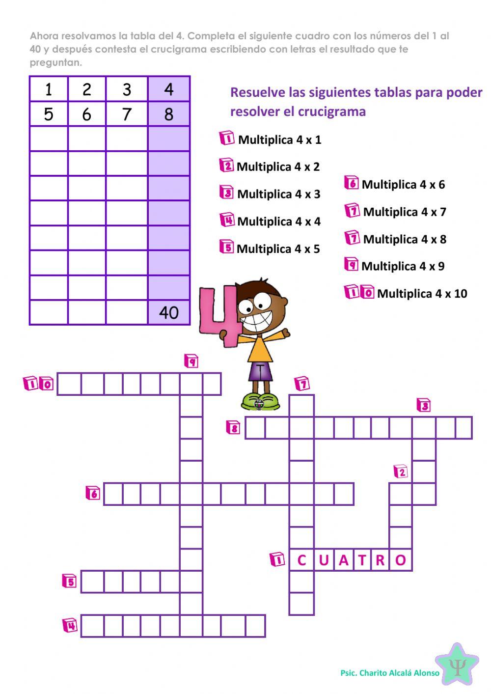 Crucigrama tablas de multiplicar