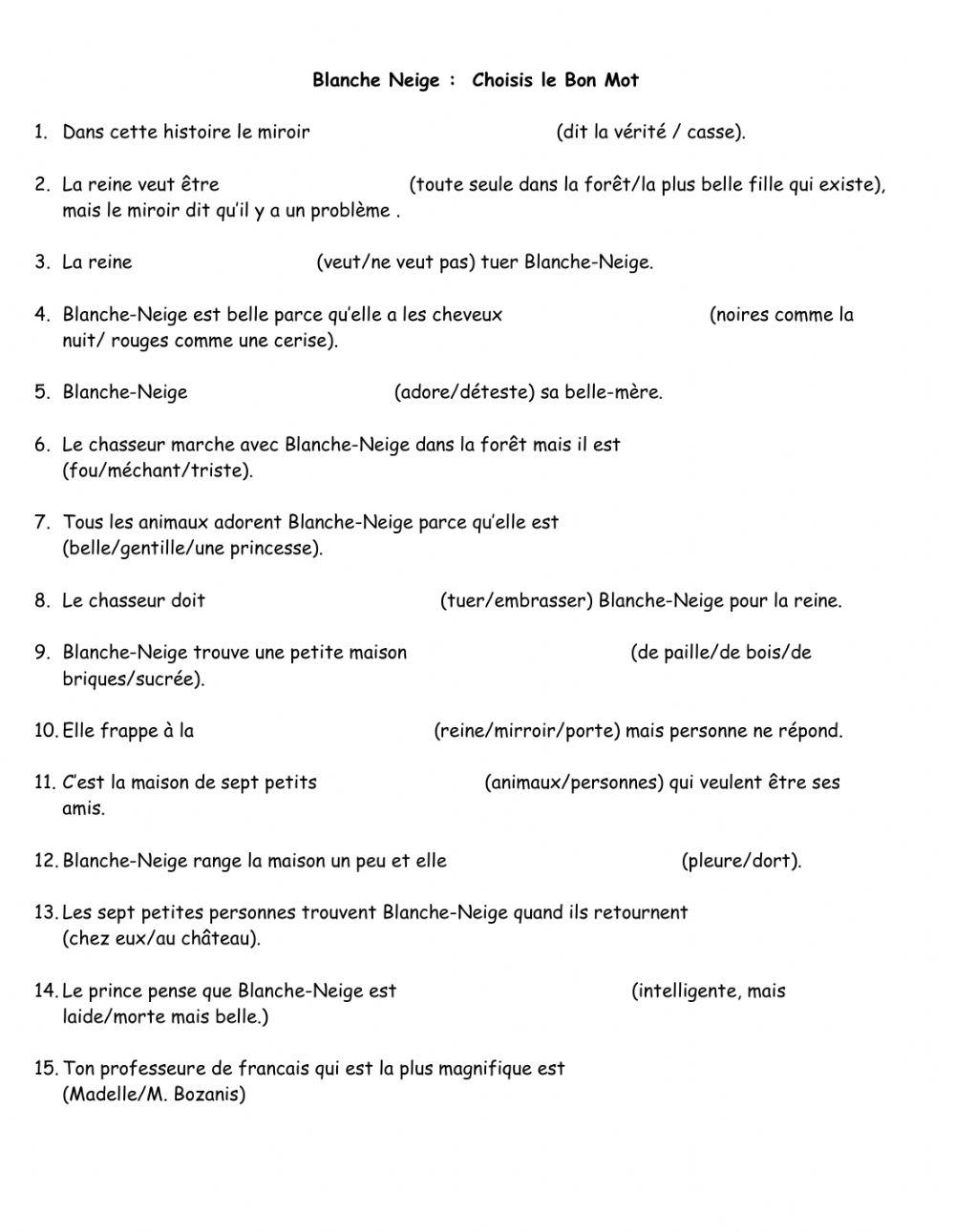 Blanche Neige Choisis le Bon Mot