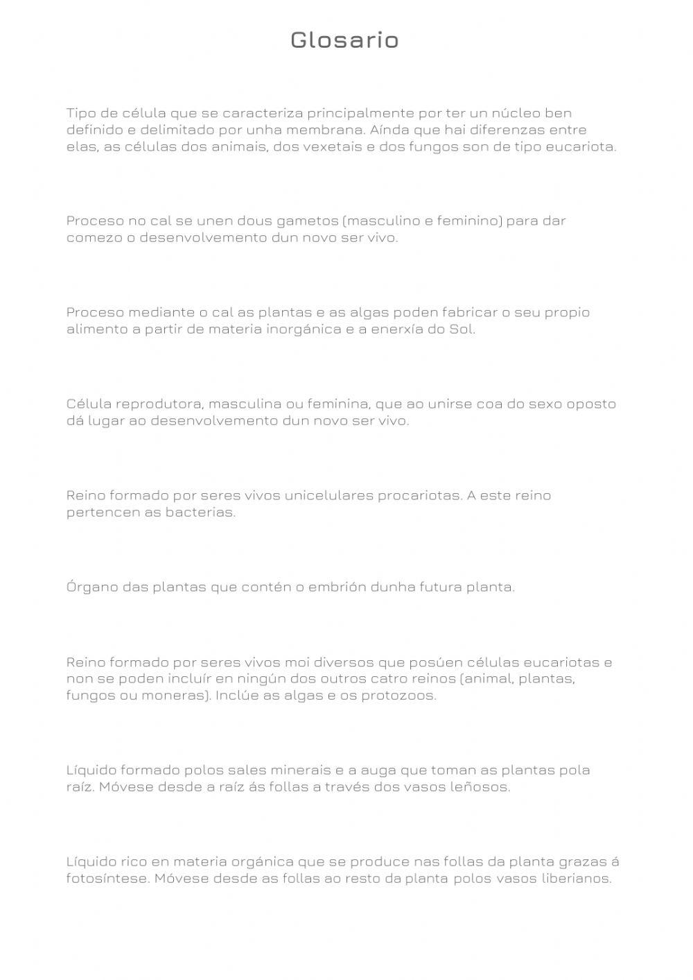 As plantas · glosario