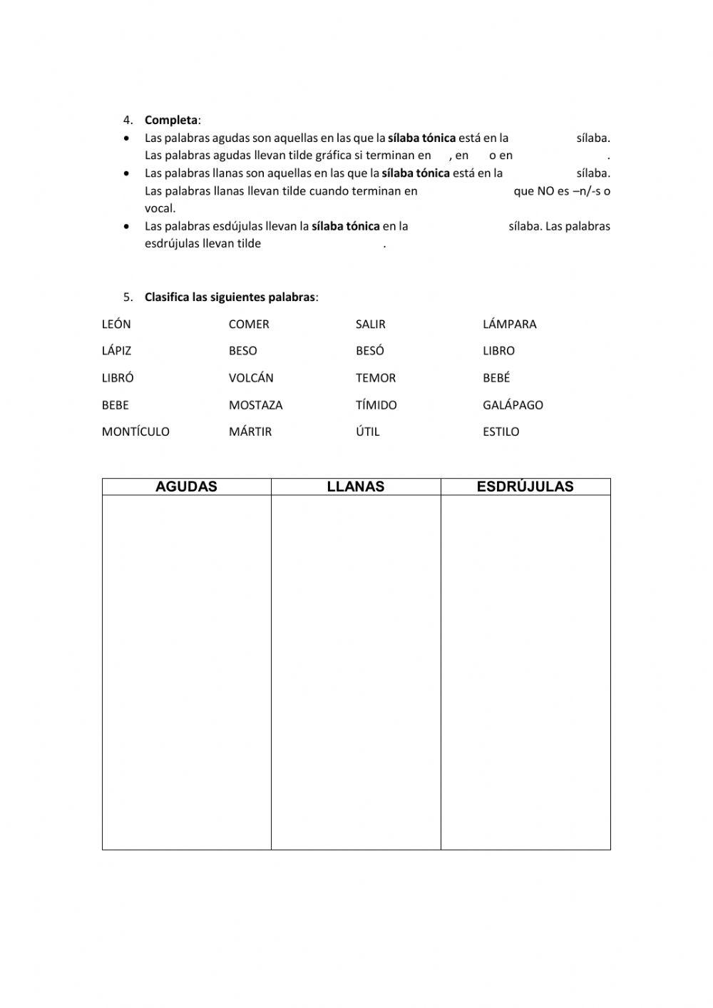 AGUDAS, LLANAS Y ESDRUJULAS 1ºESO