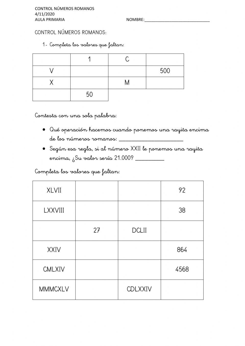 Control números romanos