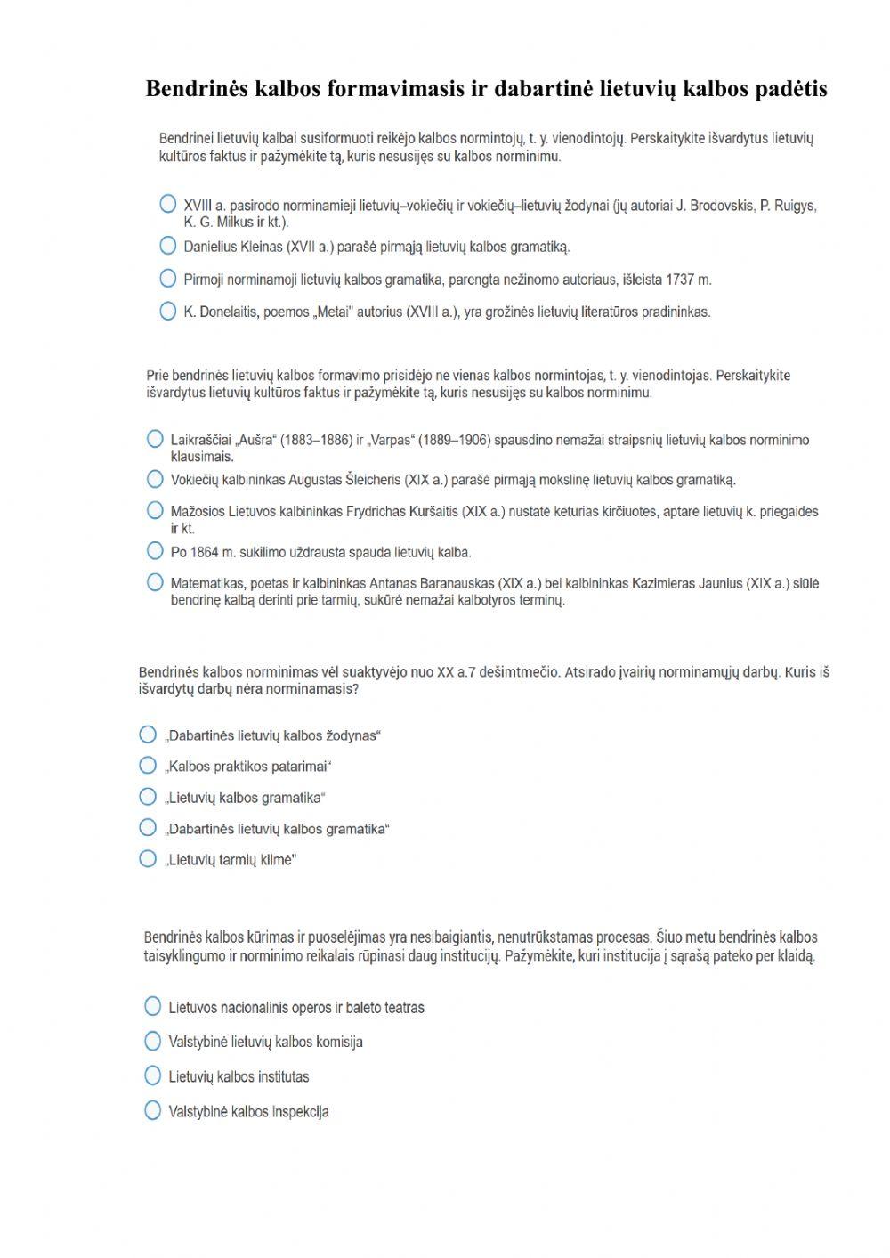 Bendrinės kalbos formavimasis ir dabartinė lietuvių kalbos padėtis