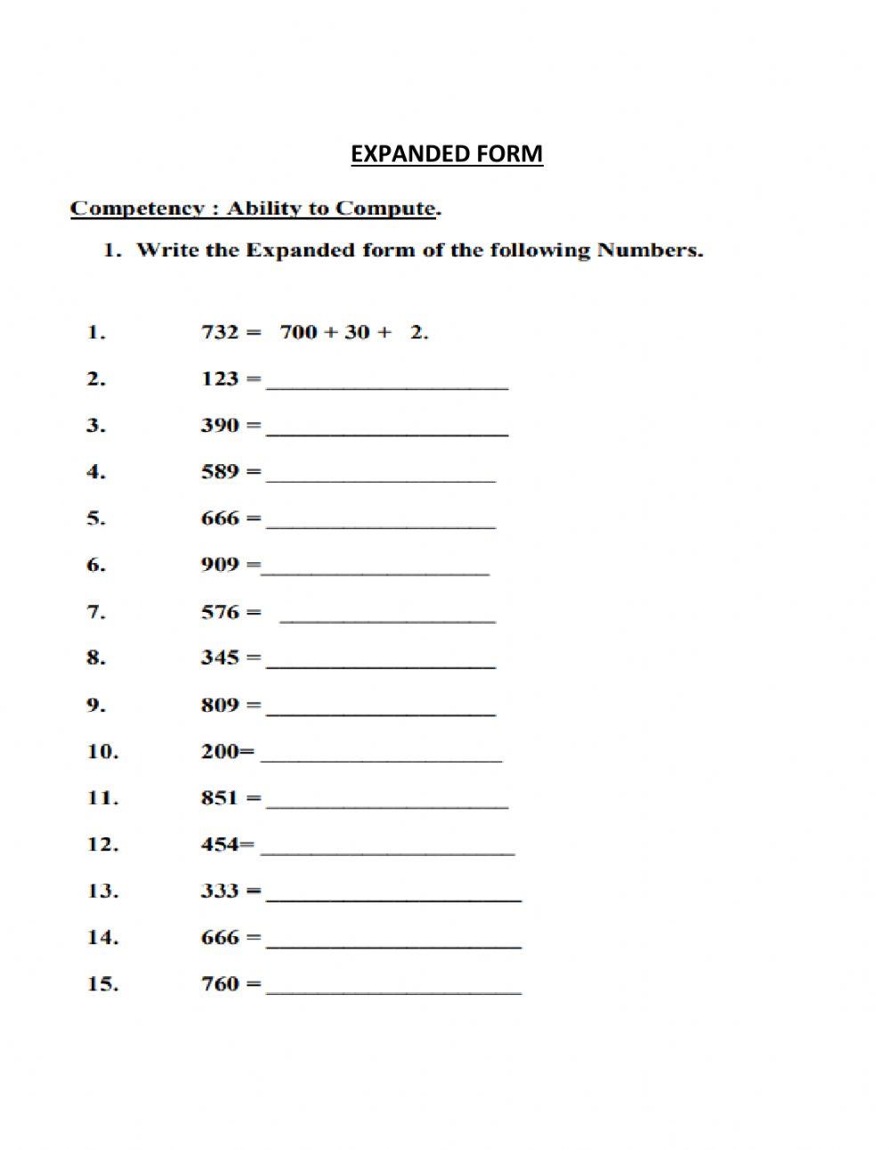 Expanded form exercise for GRADE 3 | Live Worksheets expanded-form-exercise-for-grade-3-live-worksheets
