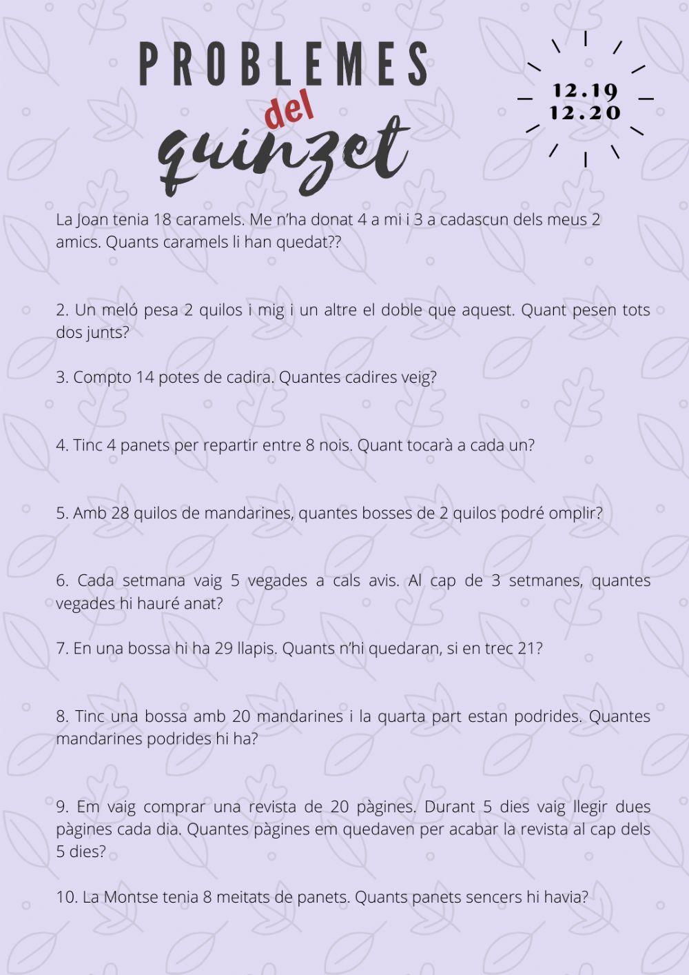 Problemes del quinzet 12.19 i 12.20