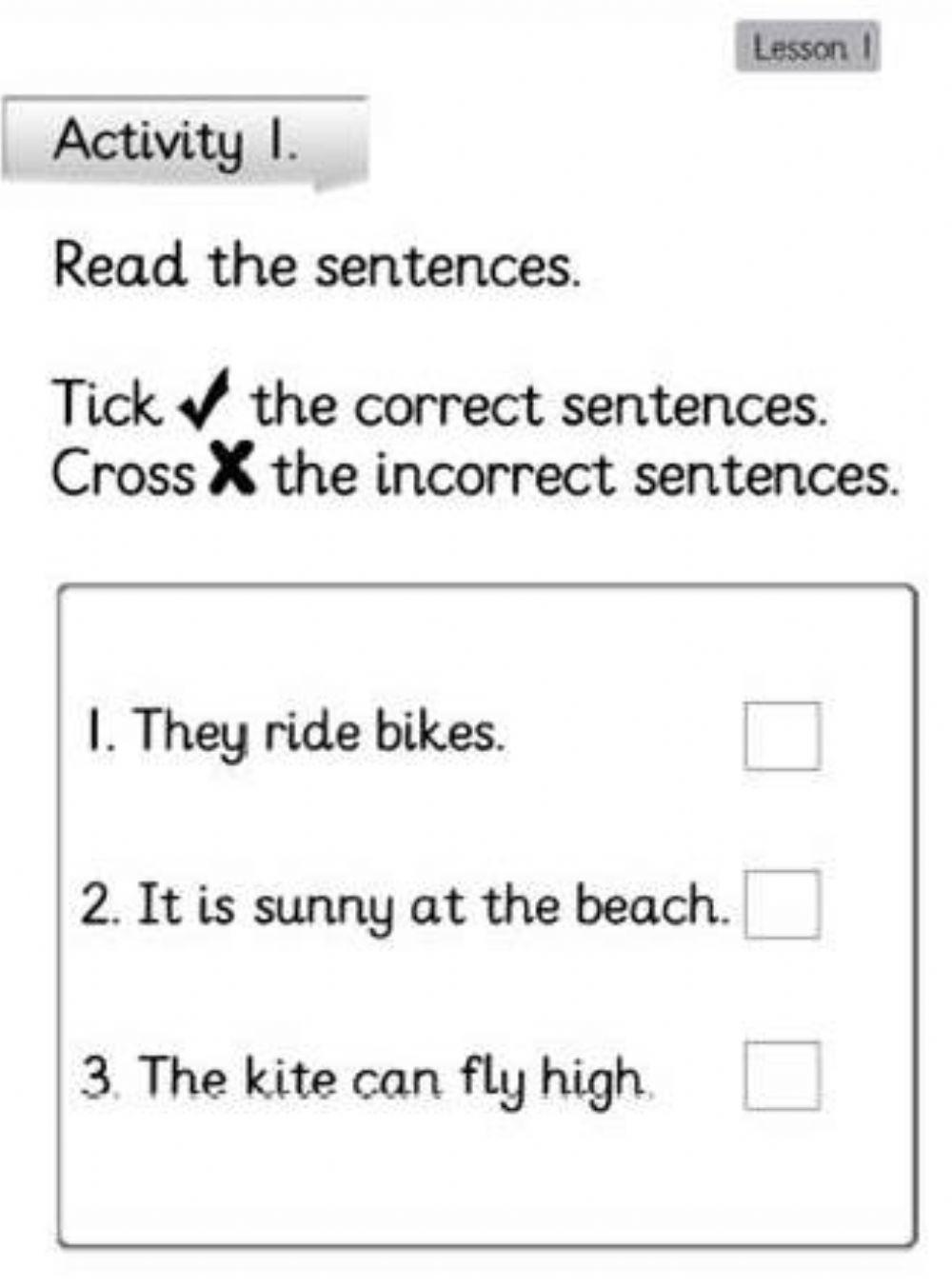Time to fly a kite Activity 1 worksheet