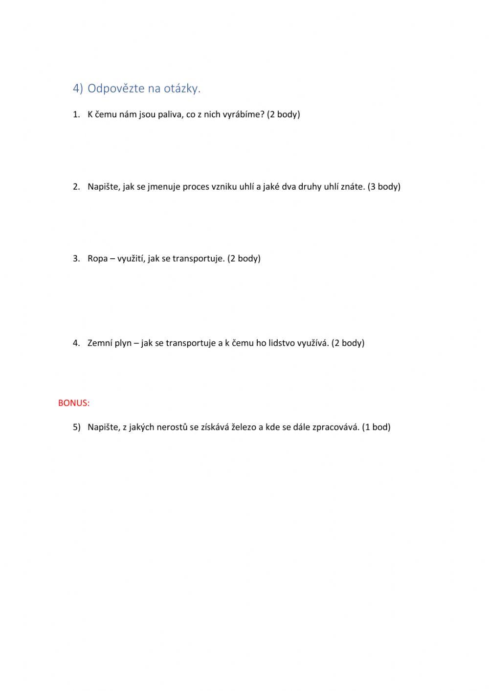 Nerosty, horniny a paliva test