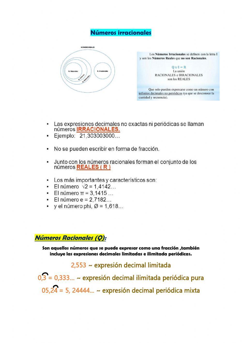 Numero irracionales