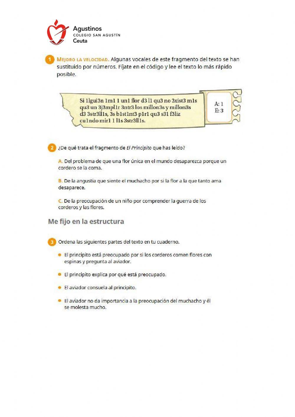 Comprensión Lectora El Principito Unidad 3