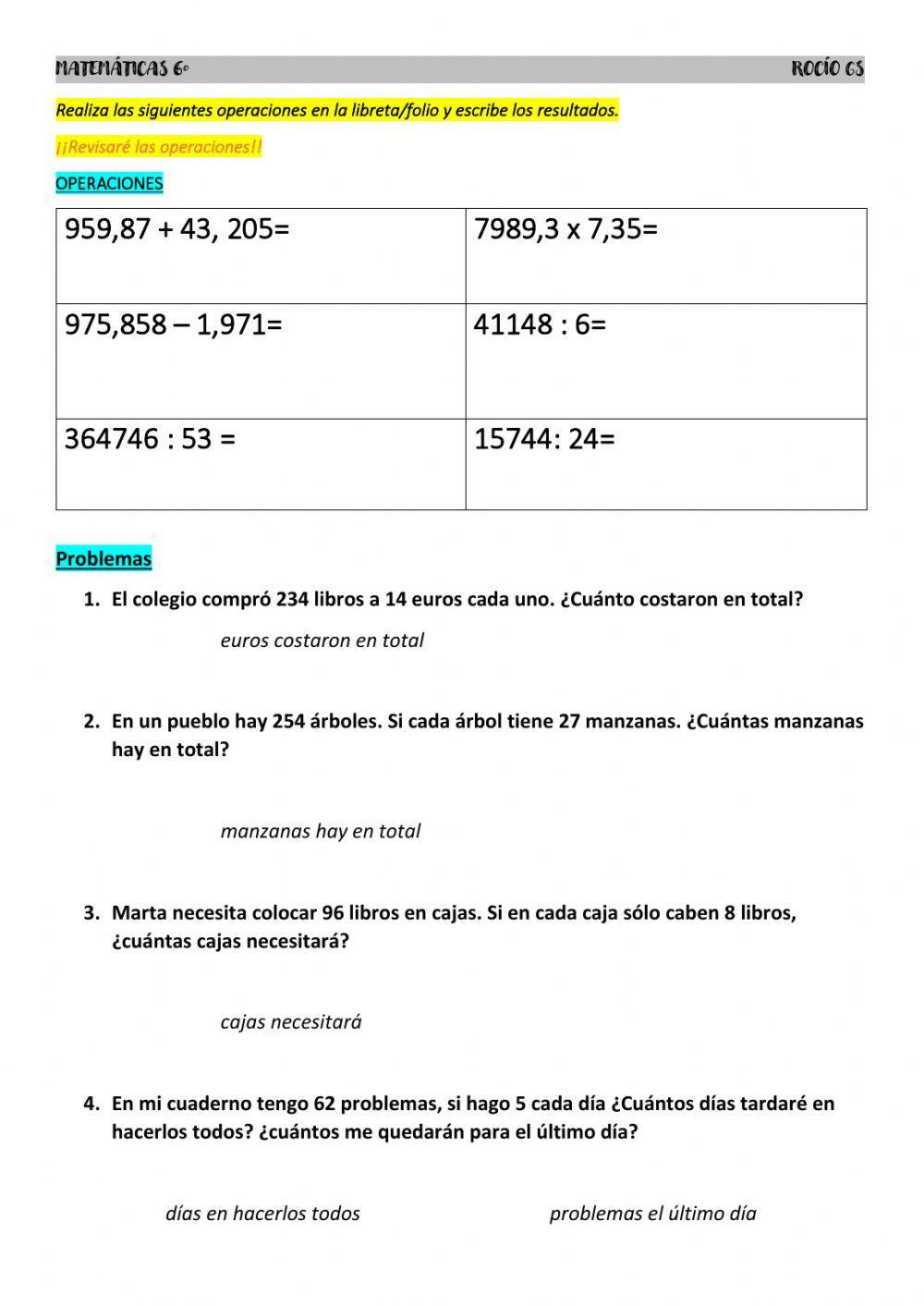 Operaciones y problemas