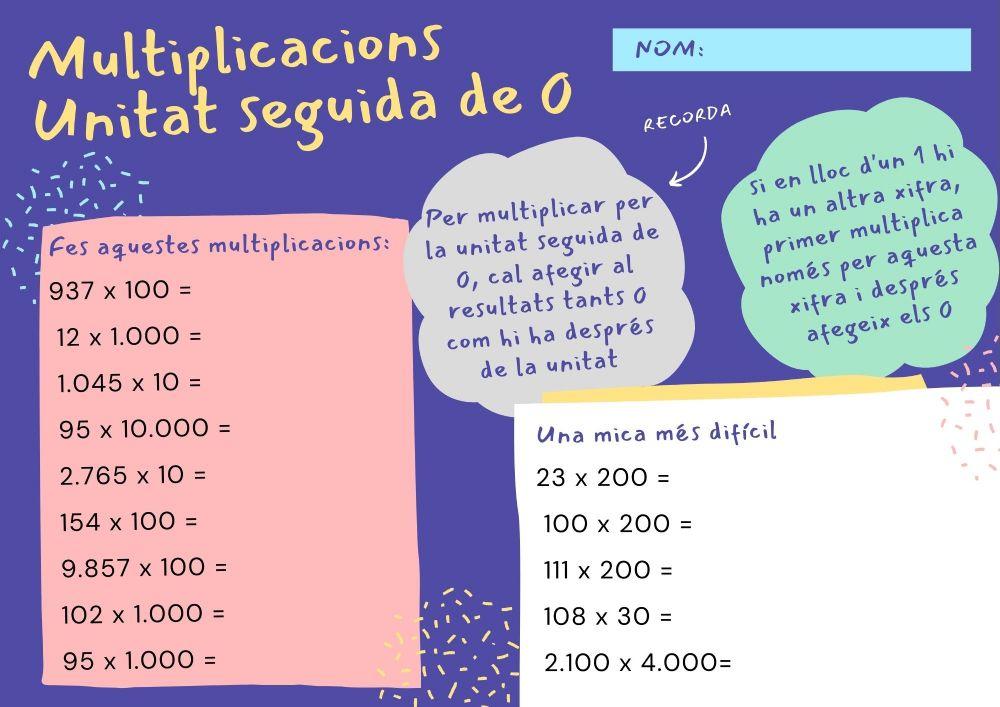 Multiplicar unitat seguida de 0