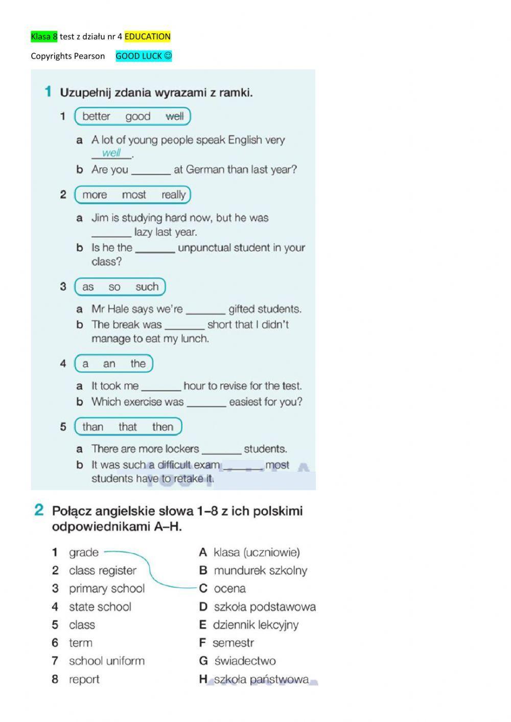 Repetytorium  klasa 7-8 Unit 4