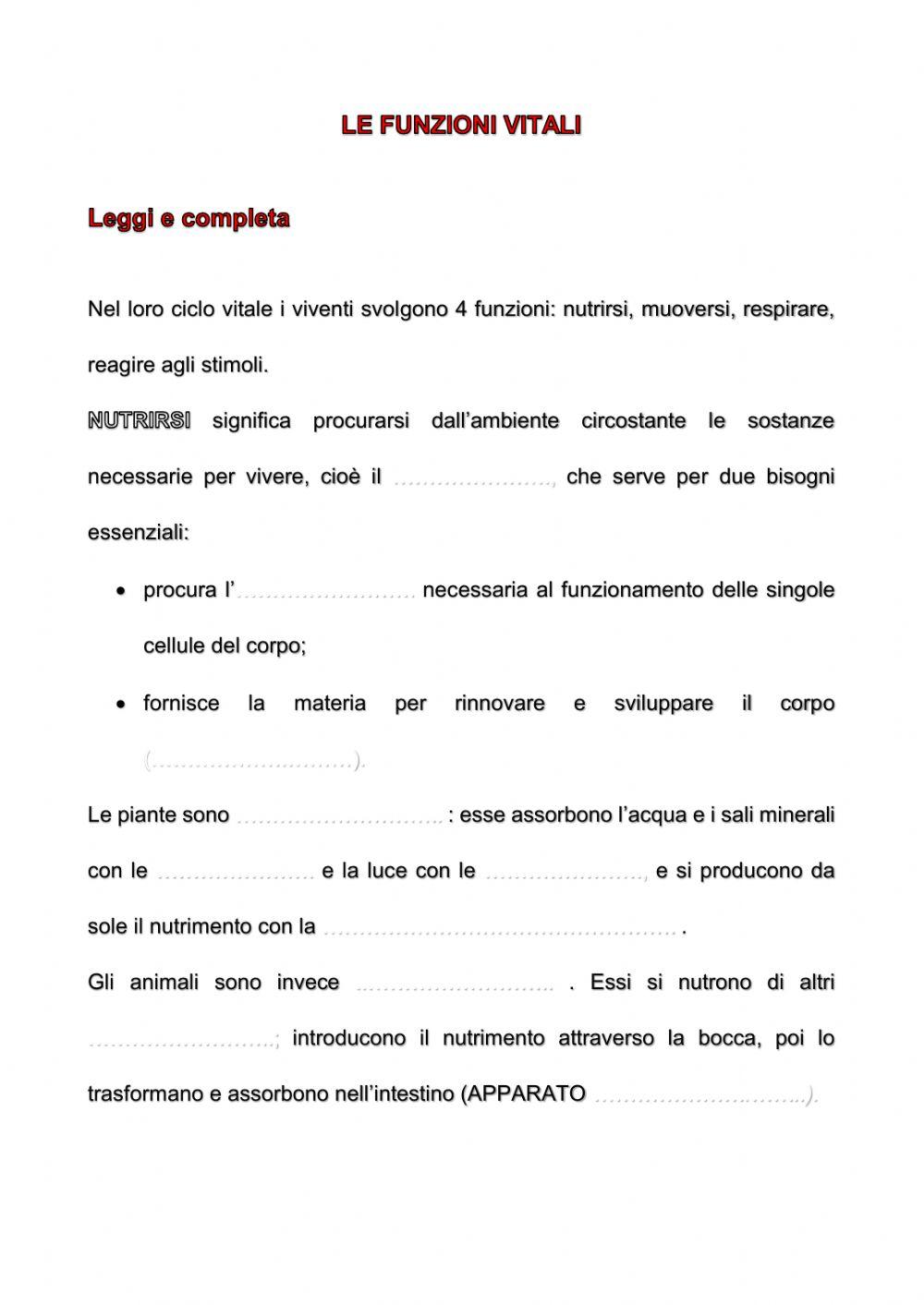 Le funzioni vitali degli organismi