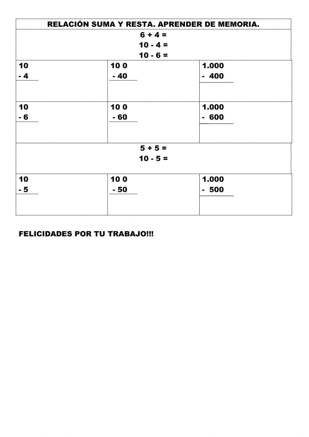 Relación suma resta. OAOA