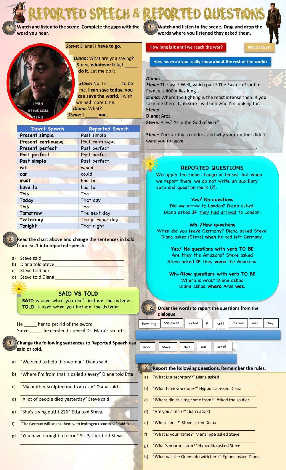 Reported Speech and questions with wonder woman