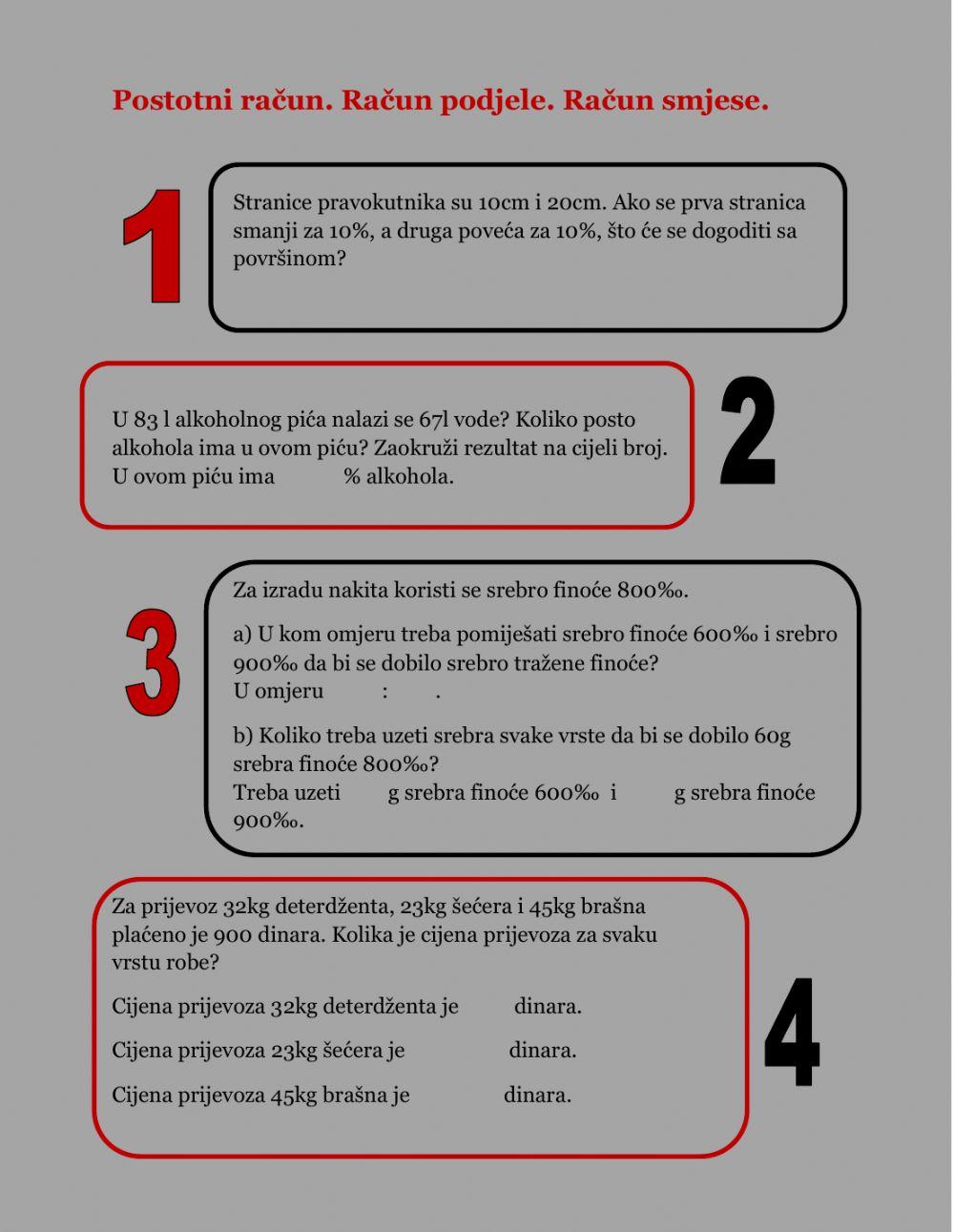 Postotni račun. Račun podjele. Račun smjese