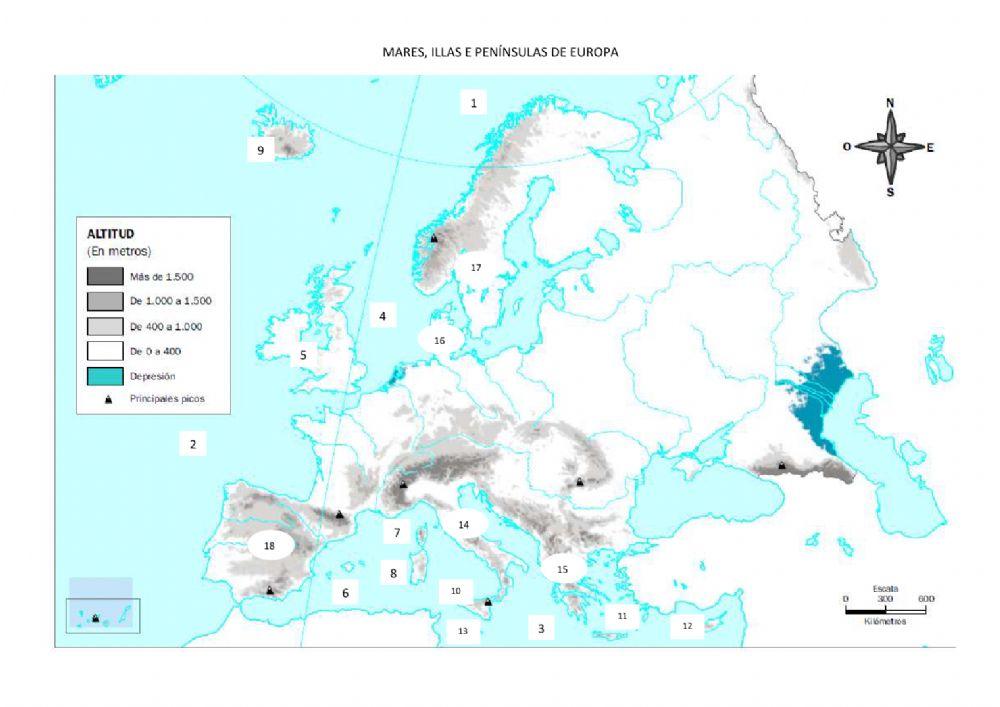 Mares, illas e penínsulas de Europa
