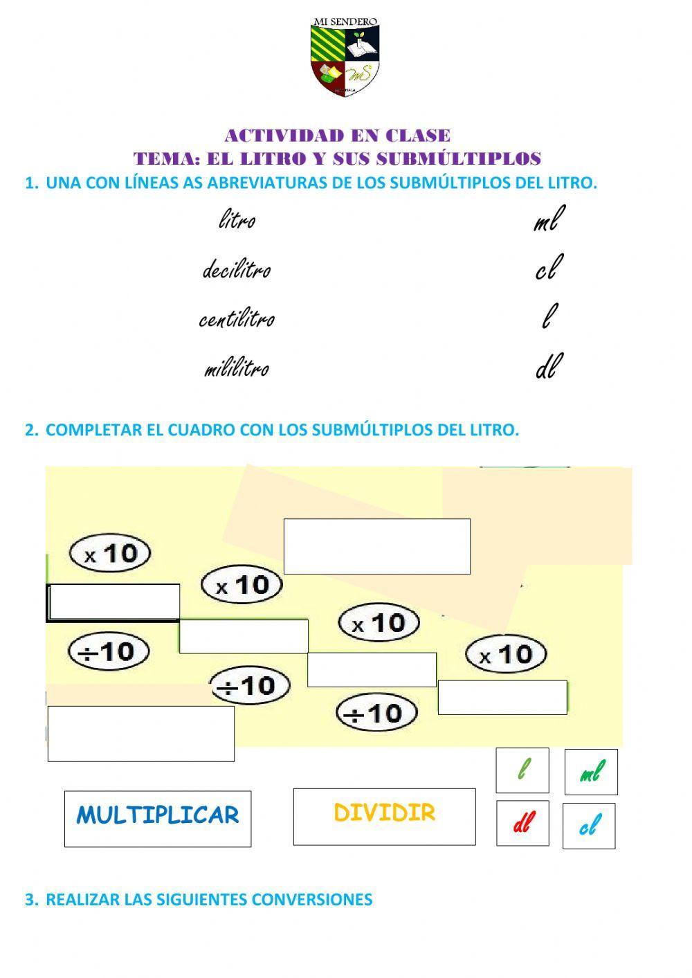Submúltiplos del litro
